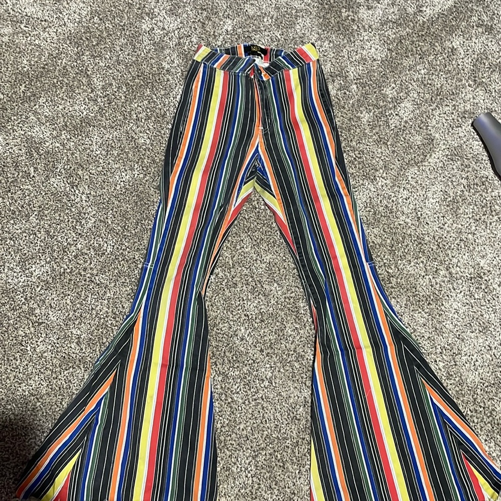 High rise flares size:4 color: black red yellow orange brand: lucky and blessed